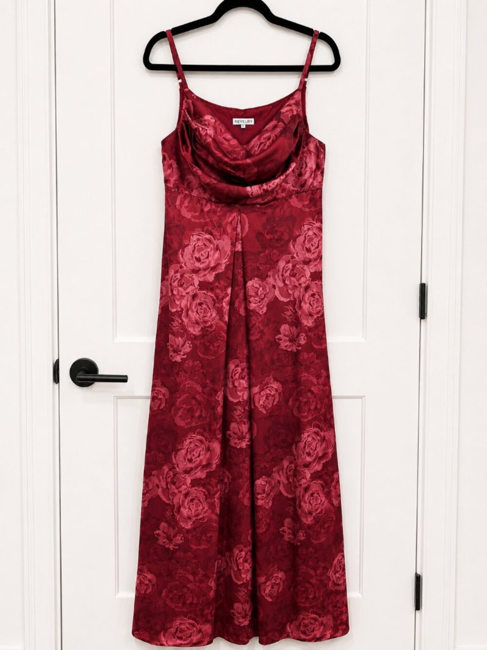 Revelry Maternity Skye Satin Floral Print Dress | Berry Botanical 7F76 | Size 4